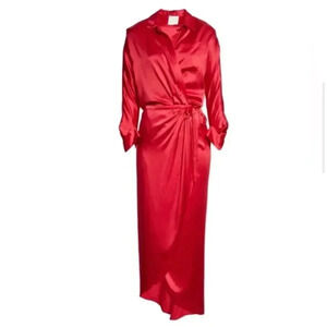 NWT TWP 100% Silk Nights at Hotel Du Cap Raspberry Wrap Dress size Medium